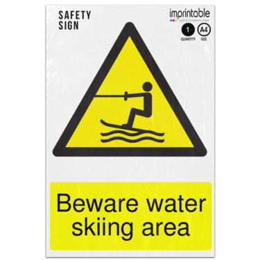 Picture of Beware Water Skiing Area Warning Adhesive Vinyl Sign
