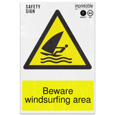 Picture of Beware Windsurfing Area Warning Adhesive Vinyl Sign