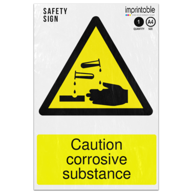 Picture of Caution Corrosive Substance Warning Adhesive Vinyl Sign