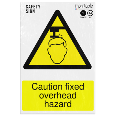 Picture of Caution Fixed Overhead Hazard Warning Adhesive Vinyl Sign