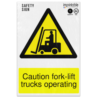 Picture of Caution Fork Lift Trucks Operating Warning Adhesive Vinyl Sign