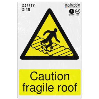 Picture of Caution Fragile Roof Warning Adhesive Vinyl Sign