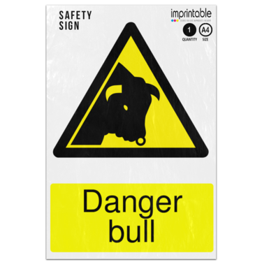 Picture of Danger Bull Warning Adhesive Vinyl Sign