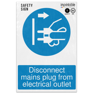 Picture of Disconnect Mains Plug From Electrical Outlet Mandatory Adhesive Vinyl Sign