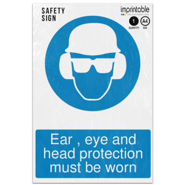 Picture of Ear Eye And Head Protection Must Be Worn Mandatory Adhesive Vinyl Sign