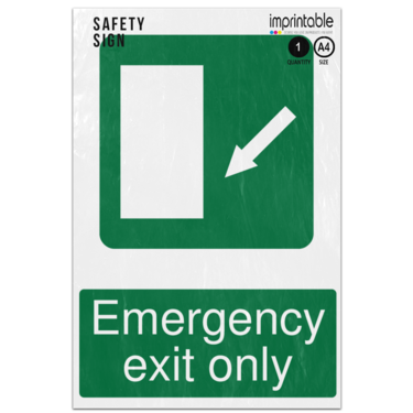 Picture of Emergency Exit Door Diagonal Down Left Arrow Only Safe Condition Adhesive Vinyl Sign