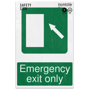 Picture of Emergency Exit Door Diagonal Up Left Arrow Only Safe Condition Adhesive Vinyl Sign
