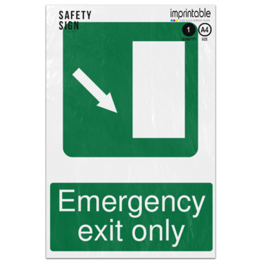 Picture of Emergency Exit Door Down Right Arrow Only Safe Condition Adhesive Vinyl Sign