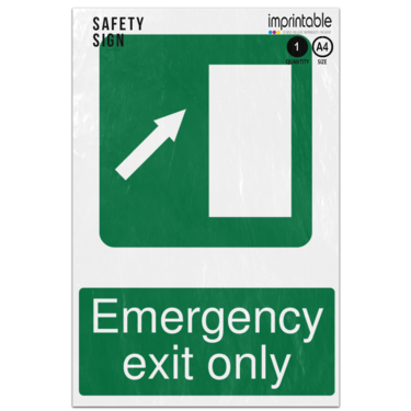 Picture of Emergency Exit Door Up Right Arrow Only Safe Condition Adhesive Vinyl Sign