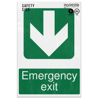Picture of Emergency Exit Down Arrow Safe Condition Adhesive Vinyl Sign
