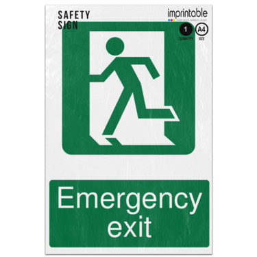 Picture of Emergency Exit Left Person Safe Condition Adhesive Vinyl Sign