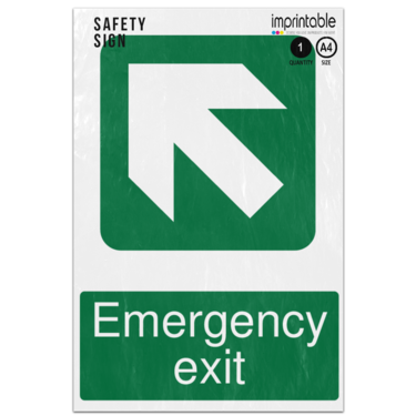 Picture of Emergency Exit Up Left Arrow Safe Condition Adhesive Vinyl Sign