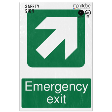 Picture of Emergency Exit Up Right Arrow Safe Condition Adhesive Vinyl Sign