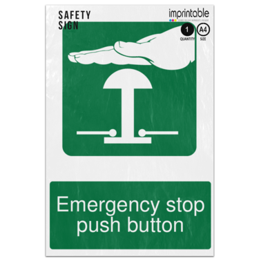 Picture of Emergency Stop Push Button Safe Condition Adhesive Vinyl Sign