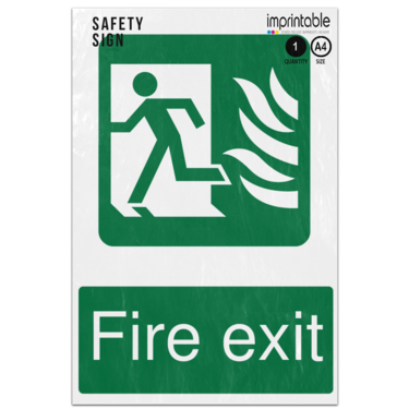 Picture of Fire Exit Person Left Door Safe Condition Adhesive Vinyl Sign