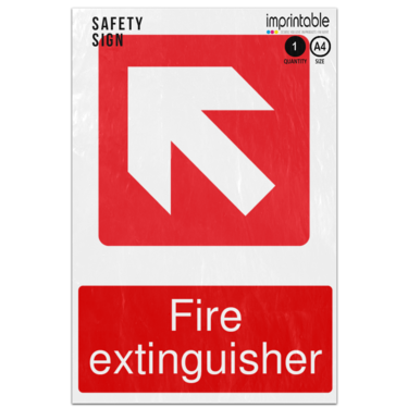 Picture of Fire Extinguisher Diagonal Up Left Arrow Emergency Equipment Adhesive Vinyl Sign