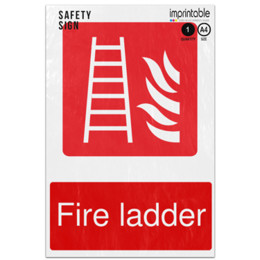 Picture of Fire Ladder Flames Emergency Equipment Adhesive Vinyl Sign