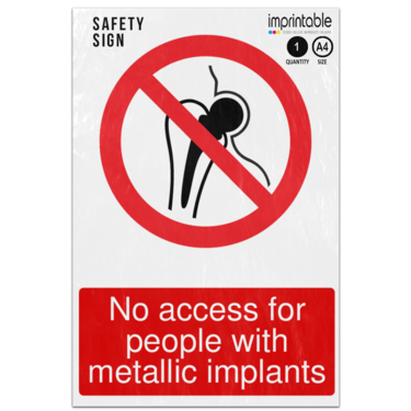 Picture of No Access For People With Metallic Implants Prohibition Adhesive Vinyl Sign