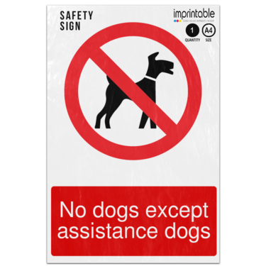 Picture of No Dogs Except Assistance Dogs Prohibition Adhesive Vinyl Sign