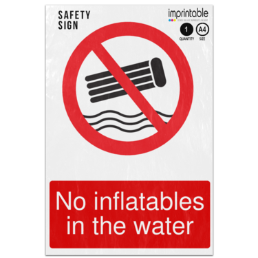 Picture of No Inflatables In The Water Prohibition Adhesive Vinyl Sign