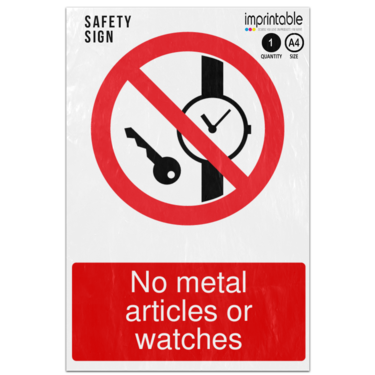 Picture of No Metal Articles Or Watches Prohibition Adhesive Vinyl Sign