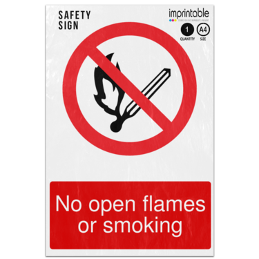 Picture of No Open Flames Or Smoking Prohibition Adhesive Vinyl Sign