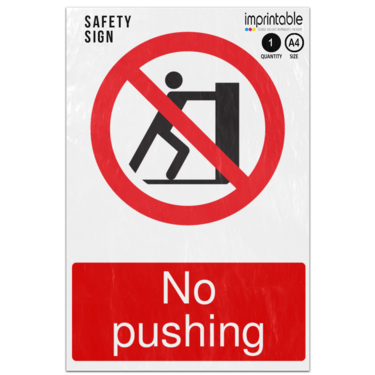 Picture of No Pushing Prohibition Adhesive Vinyl Sign