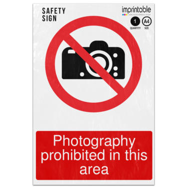 Picture of Photography Prohibited In This Area Prohibition Adhesive Vinyl Sign