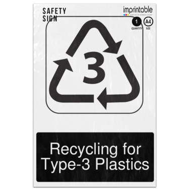 Picture of Recycling For Type 3 Plastics Mandatory Adhesive Vinyl Sign