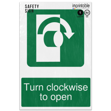 Picture of Turn Clockwise To Open Safe Condition Adhesive Vinyl Sign