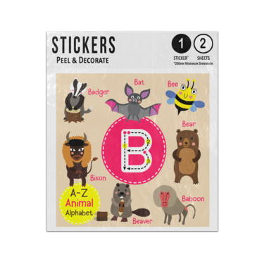 Picture of A Z Animal Alphabet Cartoon Characters Letter B Sticker Sheets Twin Pack