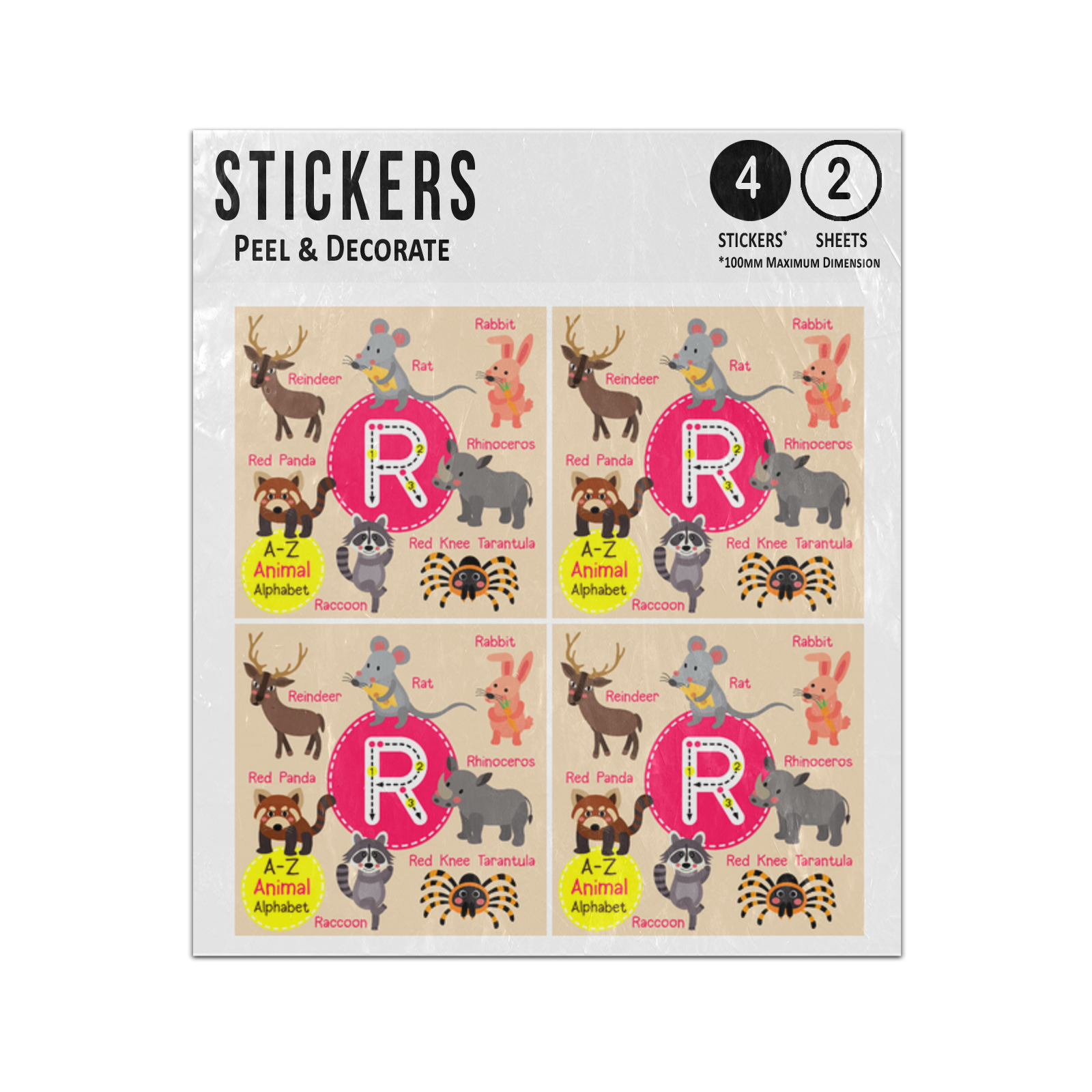 A Z Animal Alphabet Cartoon Characters Letter R Sticker Sheets Twin Pack  Learn Alphabet. Imprintable