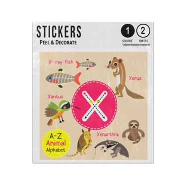 Picture of A Z Animal Alphabet Cartoon Characters Letter X Sticker Sheets Twin Pack