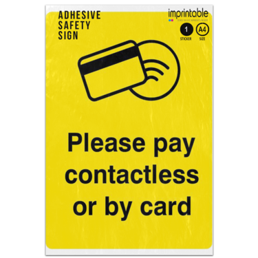 Picture of Please Pay Contactless Or By Card Yellow Adhesive Vinyl Sign