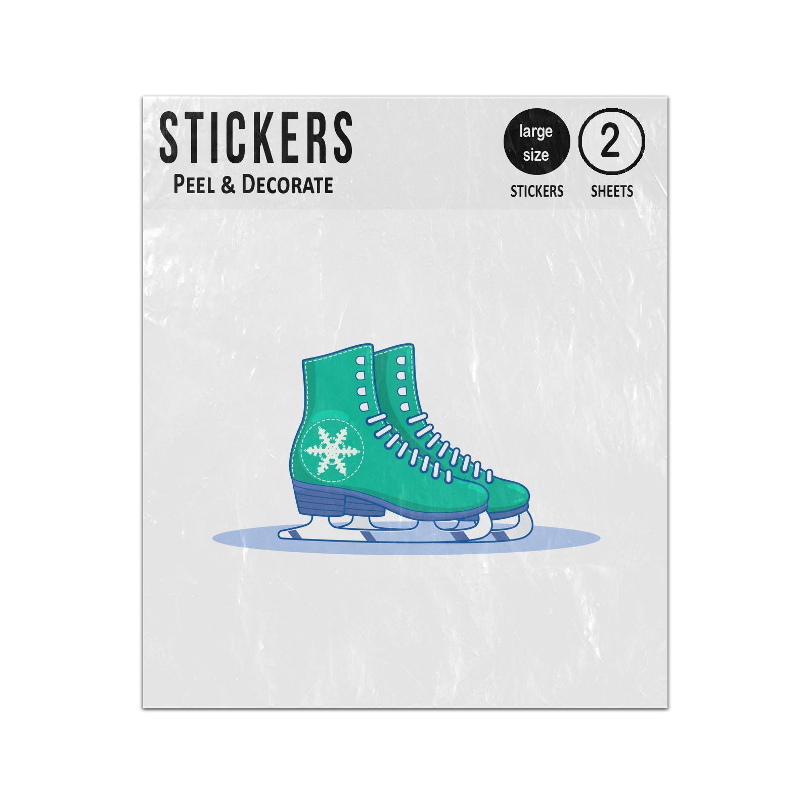 green woman figure ice skates winter snowflake illustration Sticker Sheets  Twin Pack. Imprintable