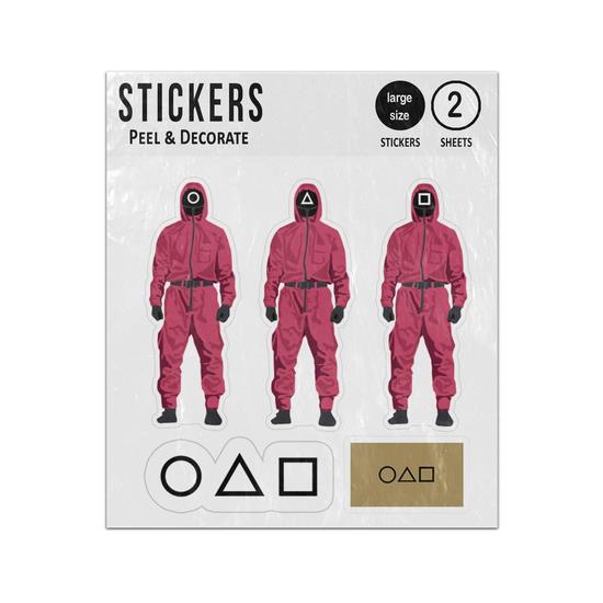 Picture of Squid game pink jumpsuit soldier guards invitation card shapes Sticker Sheet Twin Pack