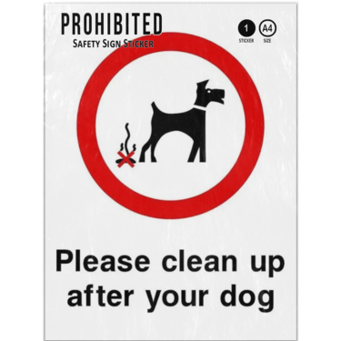 Picture of Please Clean Up After Your Dog Pooping Red Warning Adhesive Vinyl Sign
