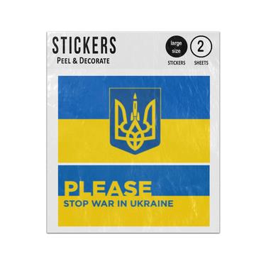 Picture of Ukraine Coat Of Arms Flag Shield Please Stop War Sticker Sheets Twin Pack