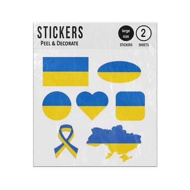 Picture of Ukraine Flag Map Country Circle Square Heart Ribbon Shapes Sticker Sheets Twin Pack