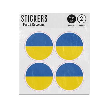 Picture of Flag Of Ukraine National Blue Yellow Bands Circle Shape Sticker Sheets Twin Pack