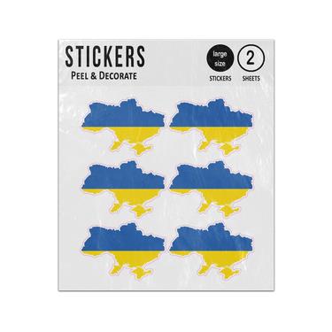 Picture of Flag Of Ukraine National Blue Yellow Bands Political Map Outline Country Shape Sticker Sheets Twin Pack