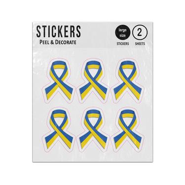 Picture of Flag Of Ukraine National Blue Yellow Bands Ribbon Shape Sticker Sheets Twin Pack