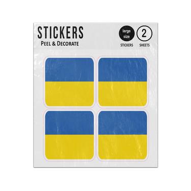 Picture of Flag Of Ukraine National Blue Yellow Bands Square Shape Sticker Sheets Twin Pack
