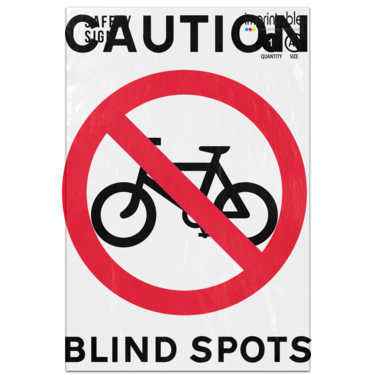 Picture of Cyclists Caution Blind Spots Cycling Prohibited Red Circle Safety Sign