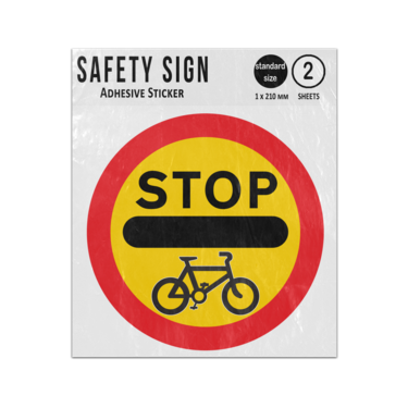 Picture of Cyclist Stop Must Not Proceed Beyond The Sign Cycling Prohibited Red Yellow Circle Vinyl Sign