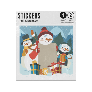 Picture of Happy Snowman Family Holding Presents Write Your Own Message Sticker Sheets Twin Pack