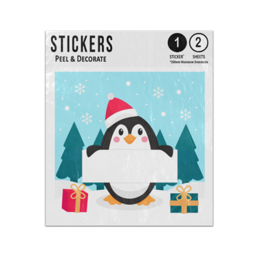 Picture of Cute Christmas Penguin Holding Card Write Your Own Message Sticker Sheets Twin Pack
