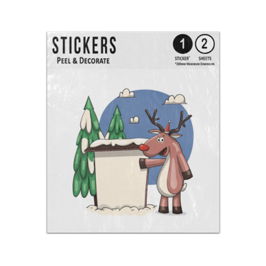 Picture of Reindeer Cartoon Christmas Scene Write Your Own Message Sticker Sheets Twin Pack