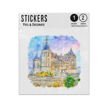 Picture of Chateau De Saumur Castle France Watercolor Sketch Hand Drawn Illustration Sticker Sheets Twin Pack