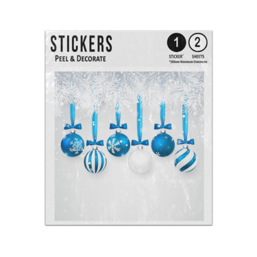 Picture of Modern Blue Christmas Baubles Balls White Fir Branch Snow Flakes Sticker Sheets Twin Pack